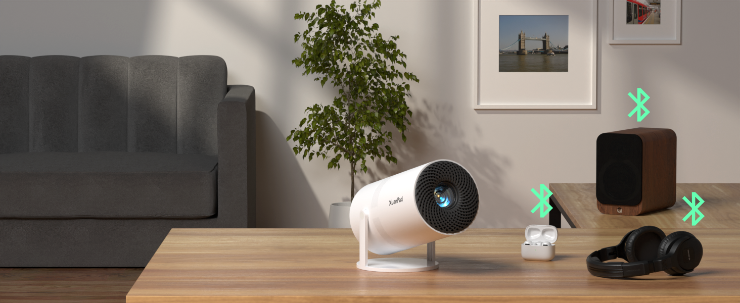 Проектор XuanPad з WiFi та Bluetooth, 30000L, 1080P, обертання 210°, автоматичне вирівнювання зображення, захист від пилу та теплообмін, сертифікований Netflix