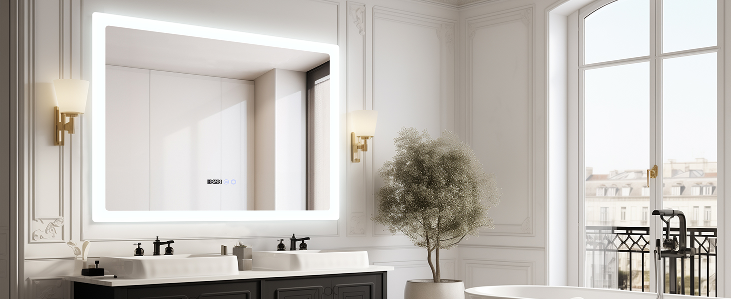 Дзеркало для ванної кімнати YU YUSING з підсвічуванням 80x60 см, LED, 3 кольори світла, регулювання яскравості, антизапар, сенсорне управління, таймер, скло, IP44