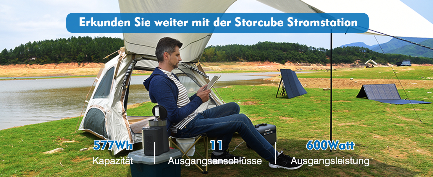 Портативна електростанція STORCUBE Сонячний генератор 294,4 Втгод/92000 мАг з LiFeP04 з 2 виходами змінного струму, швидкою зарядкою PD 100 Вт, 11 виходами, мобільним накопичувачем енергії для кемпінгу на відкритому повітрі (600 Вт)