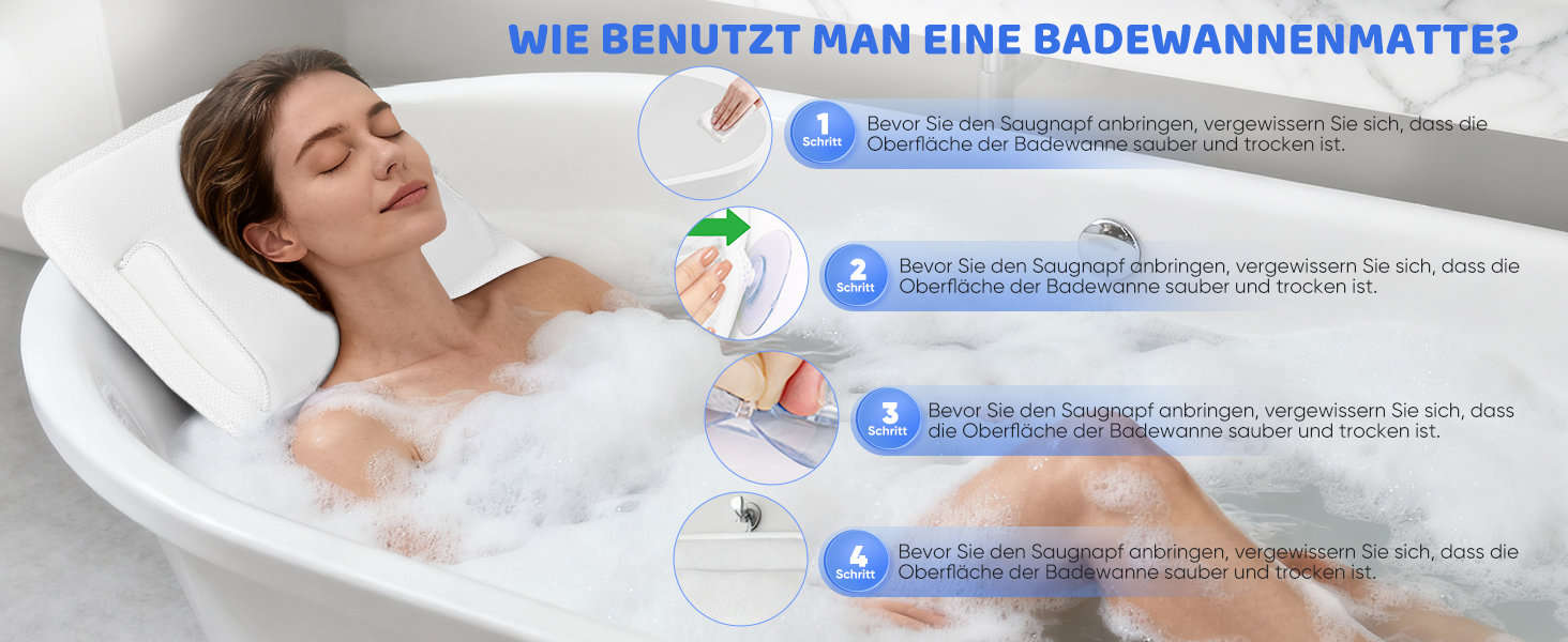 Килимок для ванни з подушкою для тіла 123x40 см, для зросту 160-180 см, швидковисихаючий, для підтримки голови, шиї та спини