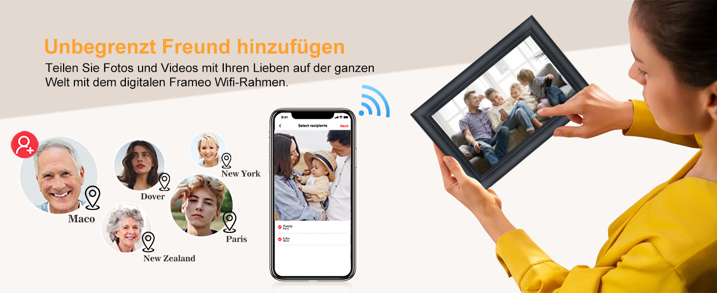 Цифровий фоторамка TSITSC 10.1 дюйма з Wi-Fi, IPS сенсорний екран, 32GB пам'яті, автоповорот, Frameo APP, чорний