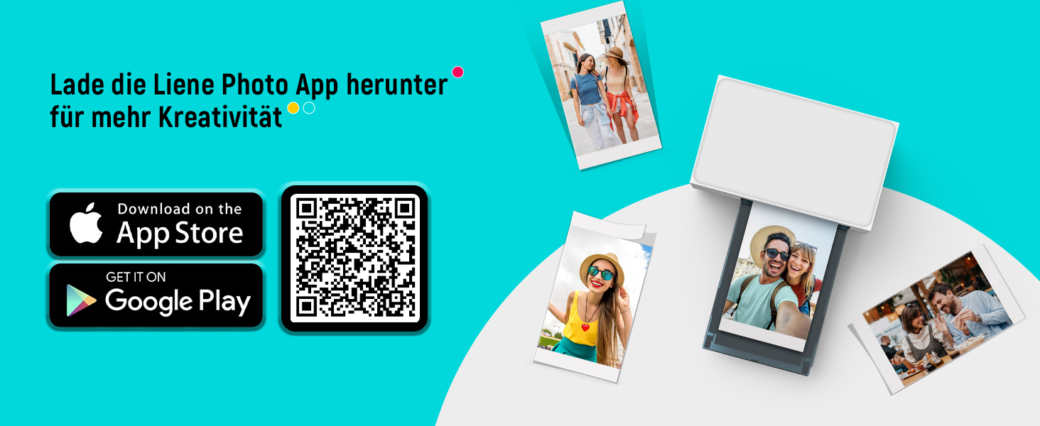 Портативний фотодрук для смартфонів Liene (10x15 см) + 2 пачки фотопаперу (20+80 листів), WiFi, сумісний з iPhone/Android/PC, 300 DPI, кольорова сублімація, білий