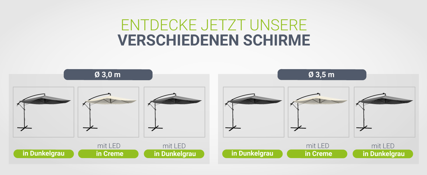 Парасолька від сонця Juskys Brazil 350 см з LED-підсвіткою, сонячною панеллю та ручкою, водовідштовхуюча, з UV-захистом, колір крем/сірий