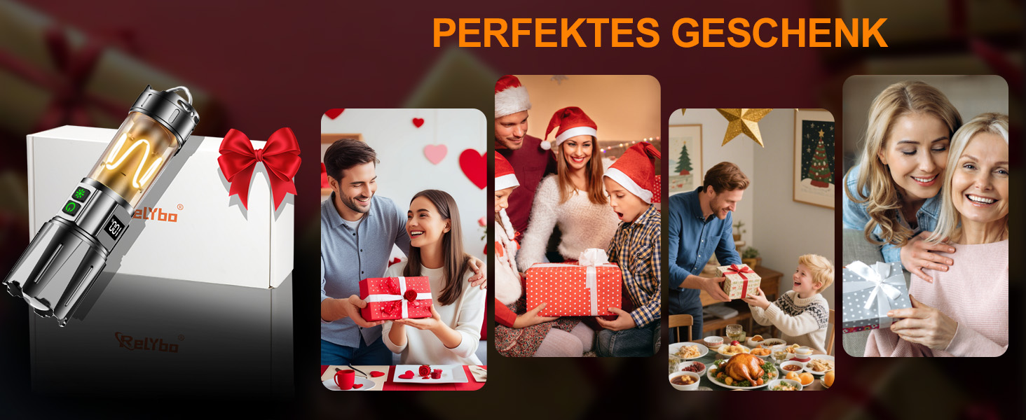 Потужний тактичний ліхтар Relybo LED, 1 000 000 Люмен, акумуляторний, з USB-зарядкою та плавним регулюванням яскравості, для кемпінгу та екстрених ситуацій (Чорний глянець)