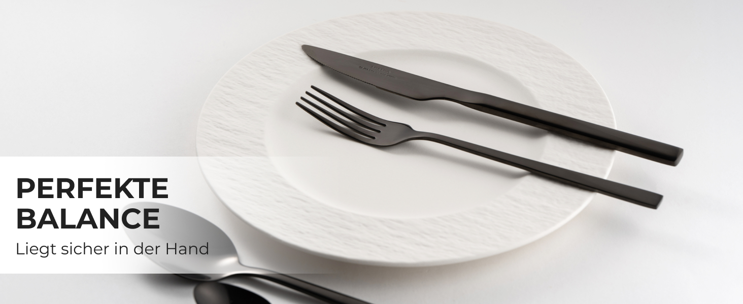 Набір столових приборів Miamio для 6 осіб (36 предметів) – нержавіюча сталь 18/10, чорний колір, придатний для миття в посудомийній машині