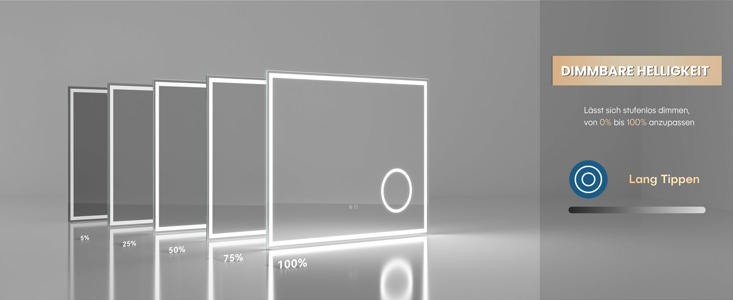 Дзеркало для ванної кімнати з LED-підсвічуванням Dripex, 50x70 см, сенсорне керування, антизапар, холодне біле світло 6400K, енергозберігаюче