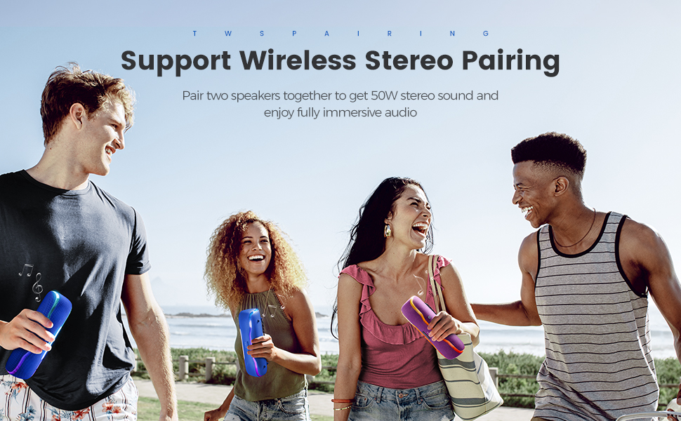 Портативна Bluetooth колонка з підсвічуванням та потужним басом, IPX7, 24 годин роботи, вбудований мікрофон, стерео-паринг, для дому та відпочинку на природі (Блакитна)