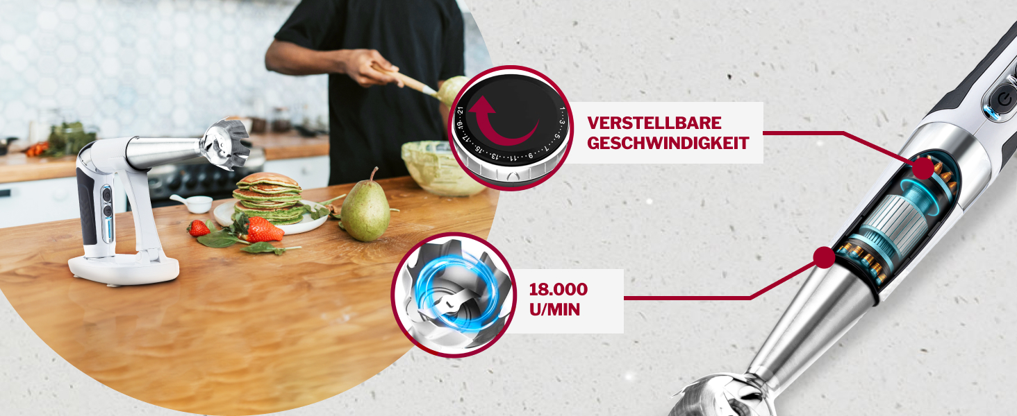 Блендер заглибний бездротовий Turmix Stabmixer CX 422 з місткістю, подрібнювачем та підставкою - 1800W Li-Ion