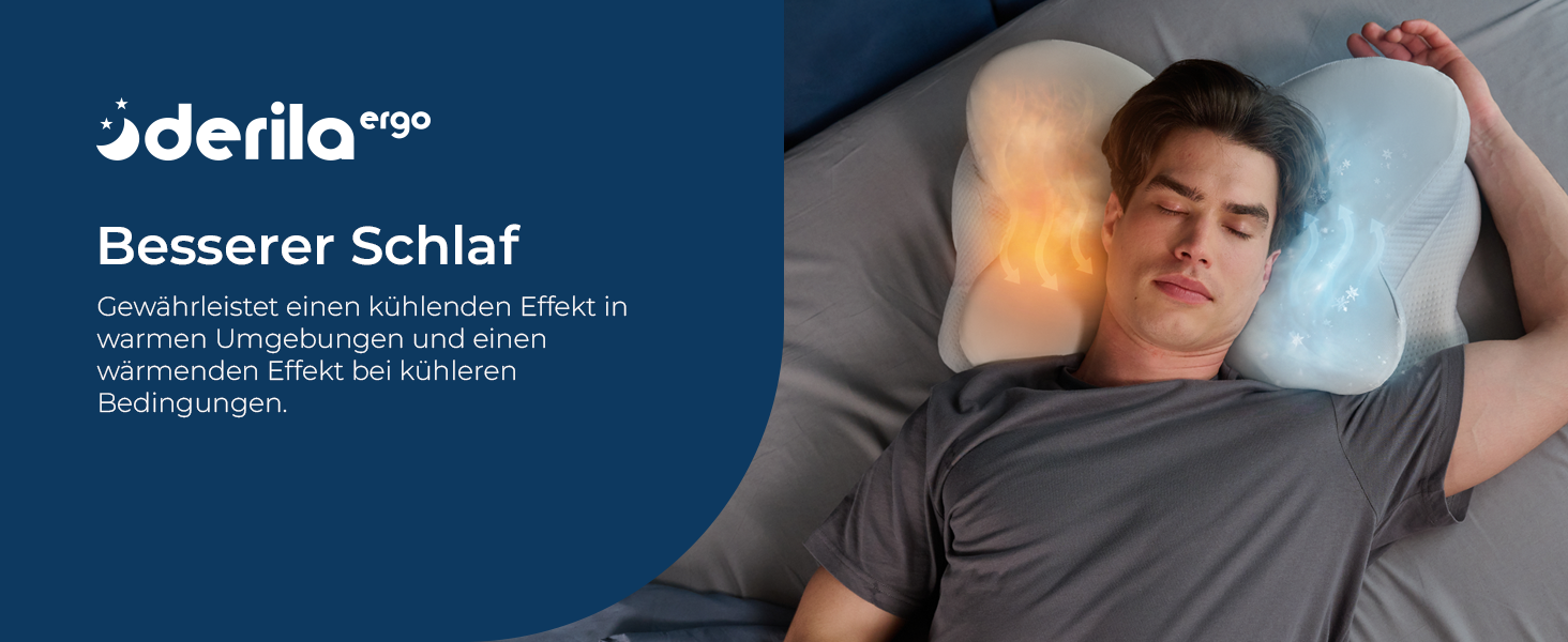 Ергономічна подушка для шиї та голови Derila з ефектом пам'яті (Memory Foam) для сну на боці, спині та животі, терморегуляційний чохол, 54x36x12 см