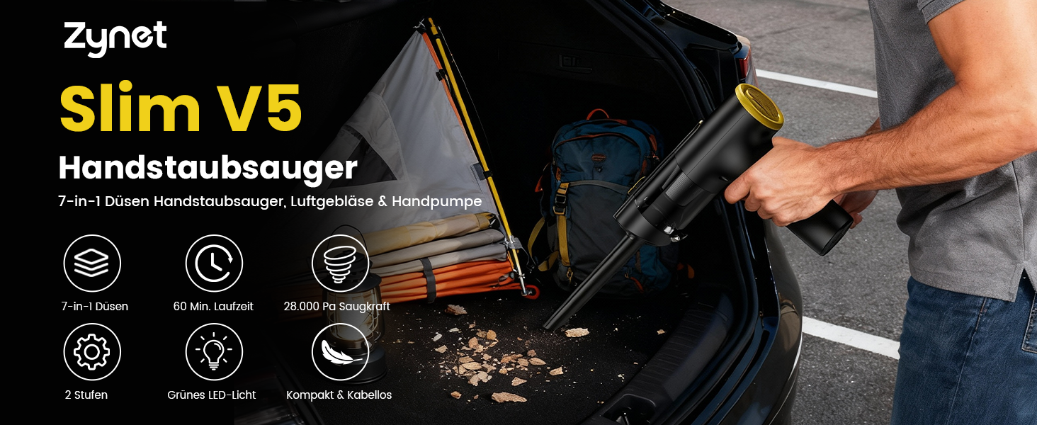 Акумуляторний пилосос Handstaubsauger 28000Pa, 60хв, з LED-дисплеєм, чорний. Міні-пилосос 3-в-1 для авто, ПК, кухні