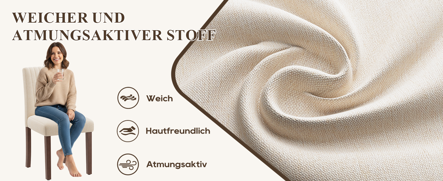 COLAMY Комплект обідніх стільців для їдальні, 6 шт., з м'якою оббивкою, спинкою, для кухні, ресторану (бежевий)