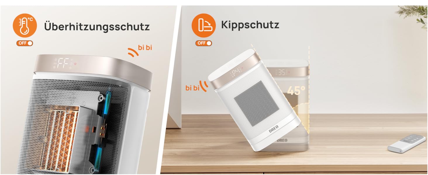 Електричний обігрівач Dreo з термостатом, 1500W, PTC-кераміка, тихий, з осциляцією, ECO-режим, таймер 12 годин, захист від перегріву та перекидання