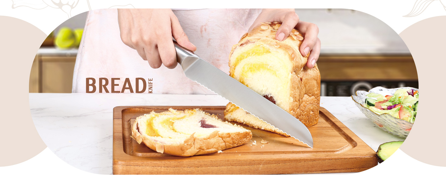 Набір ножів Hecef 6 предметів з підставкою, нержавіюча сталь, кухонні ножі, ергономічні ручки, подарункова коробка