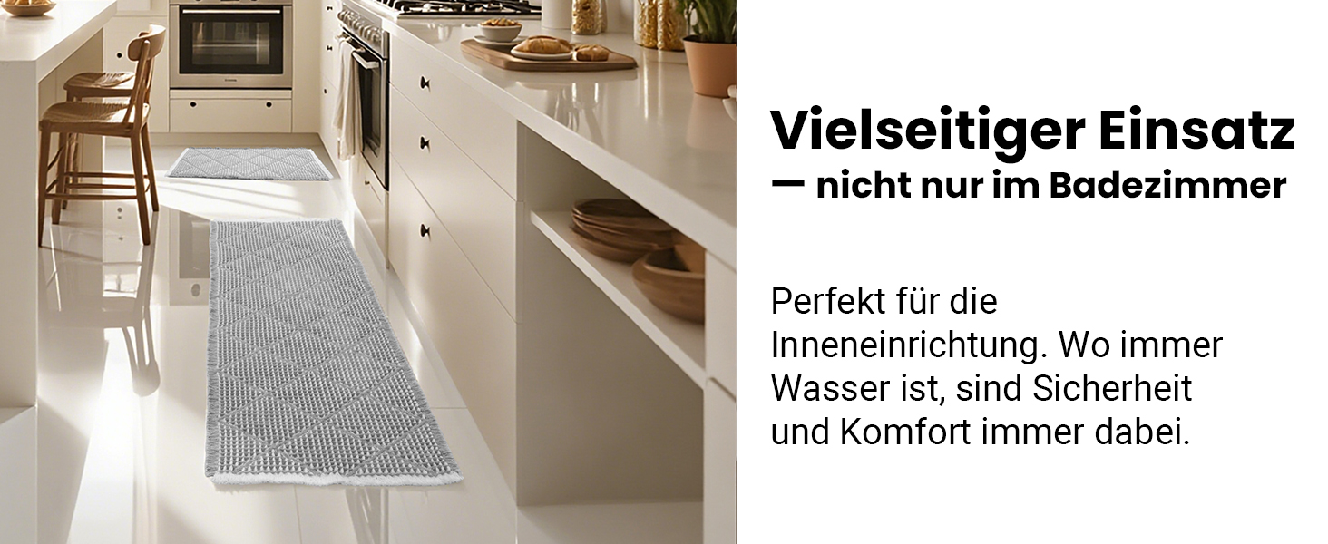 Набір килимків для ванної кімнати 2 шт. Boho стиль, сірий колір, 51x120 см + 46x77 см, нековзкі, для ванної та пральні