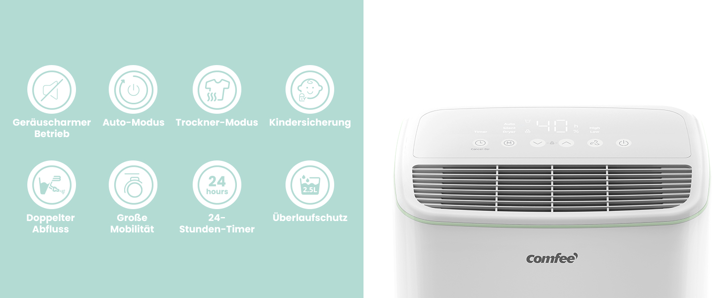Зволожувач повітря COMFEE 12L з автоматичною відтайкою та дитячим замком, для приміщень до 20 м² (50 м³), екологічний фреон R290