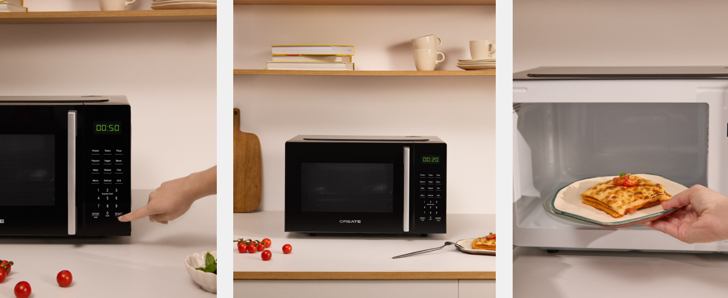 Мікрохвильова піч з грилем Microwave Studio 20 л чорна ретро-стиль, 900 Вт, LCD-дисплей, 3 програми, 9 автоматичних меню