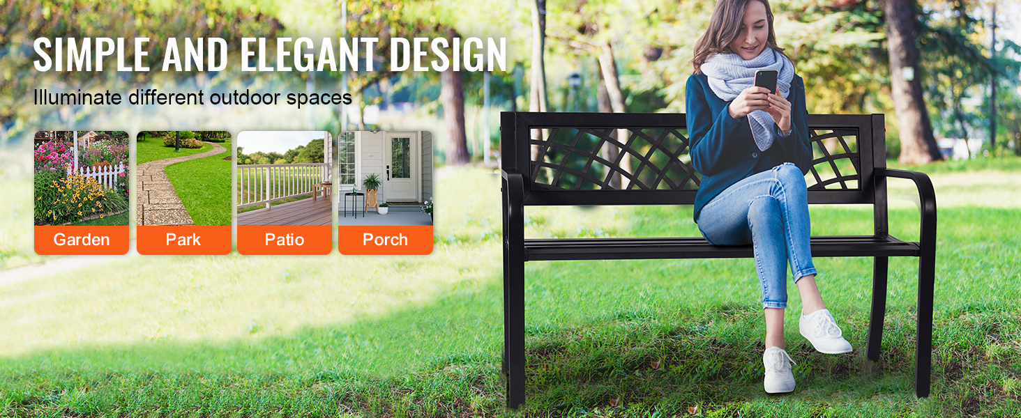 Металева лавка для саду та тераси VEVOR, 1163 мм, міцна (218 кг), на 3 особи, з підлокітниками та спинкою, вінтажний стиль