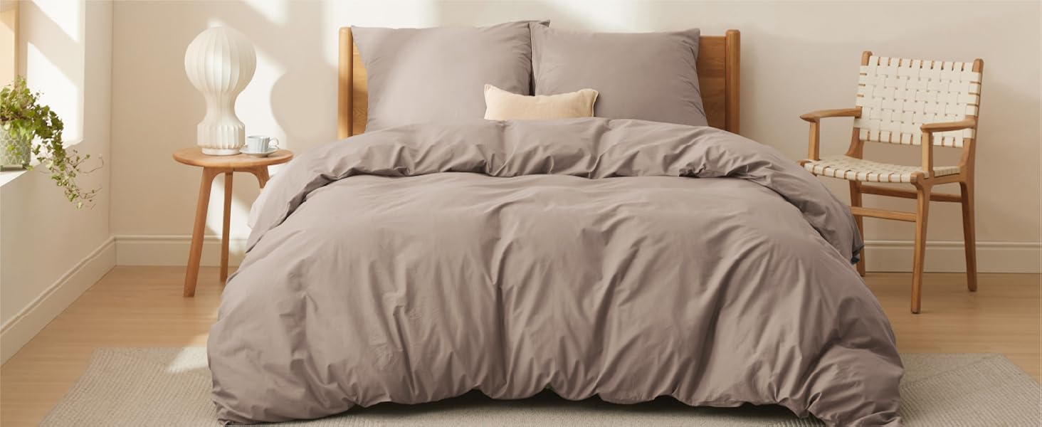 BEDSURE Комплект постільної білизни 135x200, бавовна, 4-х частинний. Комплект постільної білизни з простирадлом та двома наволочками 80x80 см, Oeko-TEX, колір шалфей з застібкою на блискавку (155 x 220 см, хакі)