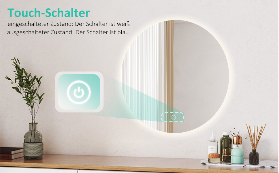 Круглий дзеркало для ванної кімнати Boromal з годинником та підсвічуванням, 60 см, 3 кольори світла, регулювання яскравості, LED, сенсорне управління, Стиль Jd