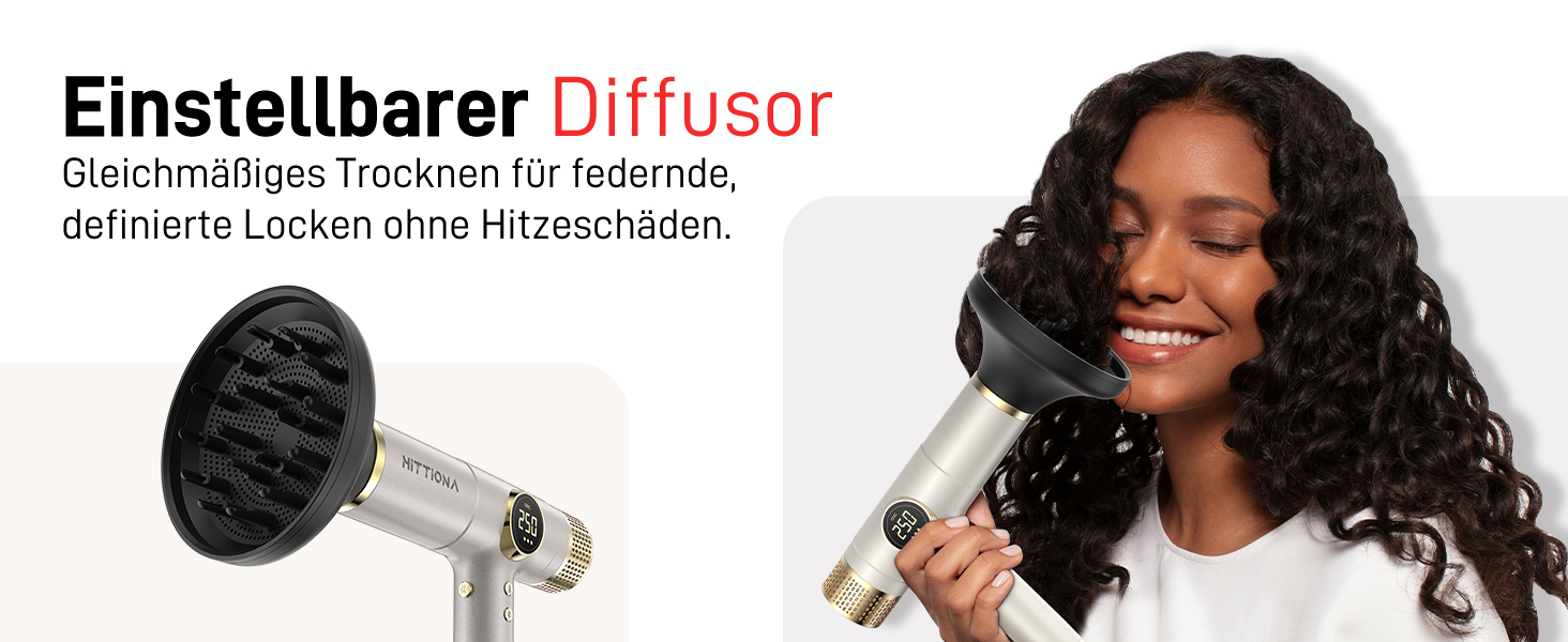 Іонічний дорожній фен HITTIONA 3 в 1 з диффузором, золото: швидке сушіння, подвійна напруга (100-240V), низький рівень шуму