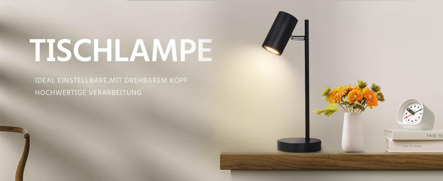 Настільна лампа для вітальні та спальні з регулюванням 350° - металева настільна лампа з вимикачем, для офісу, робочого кабінету (Чорна)