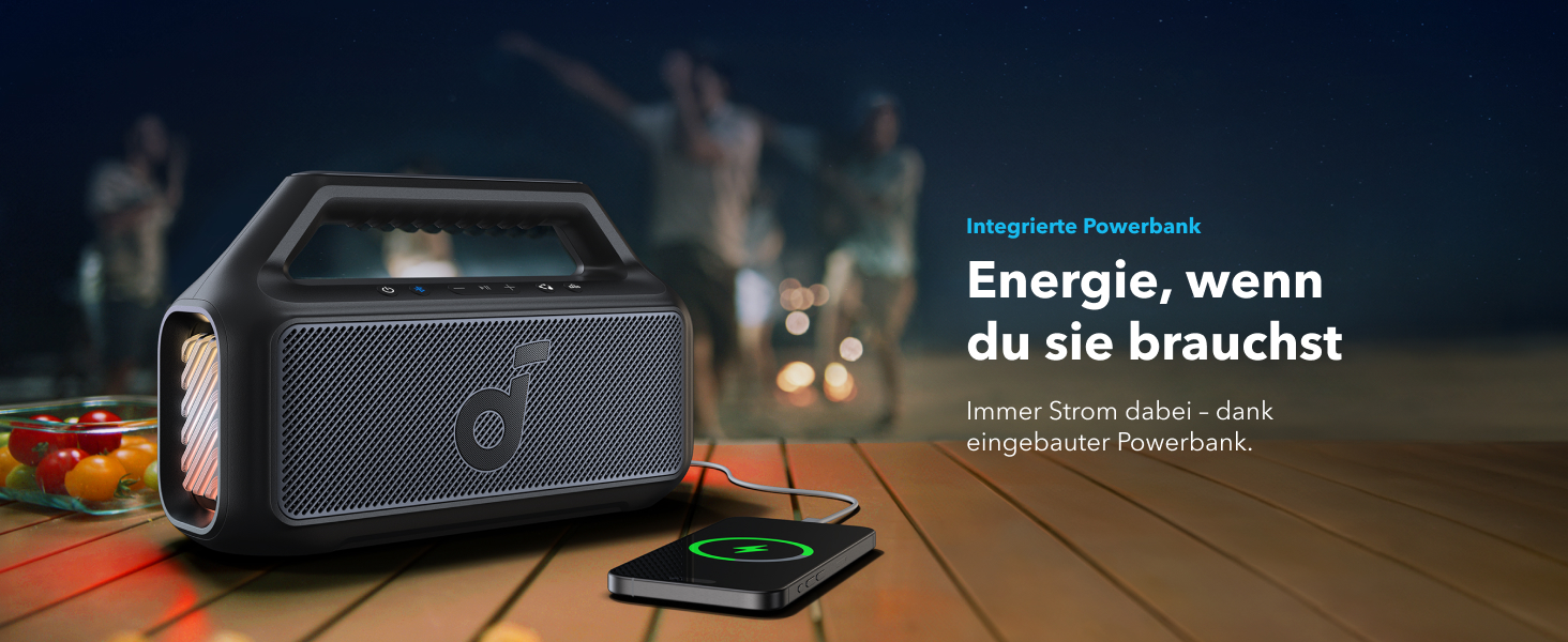 Soundcore Boom 2 - Портативна Bluetooth-колонка, 80W, сабвуфер, BassUp 2.0, 24 години, IPX7, LED, USB-C, BT 5.3, Чорна