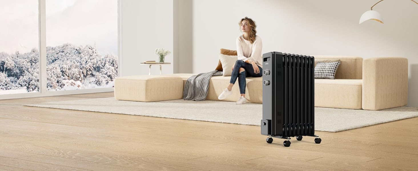 Масляний радіатор VonHaus 2.5 кВт з термостатом (білий, чорний, 9 ребер)