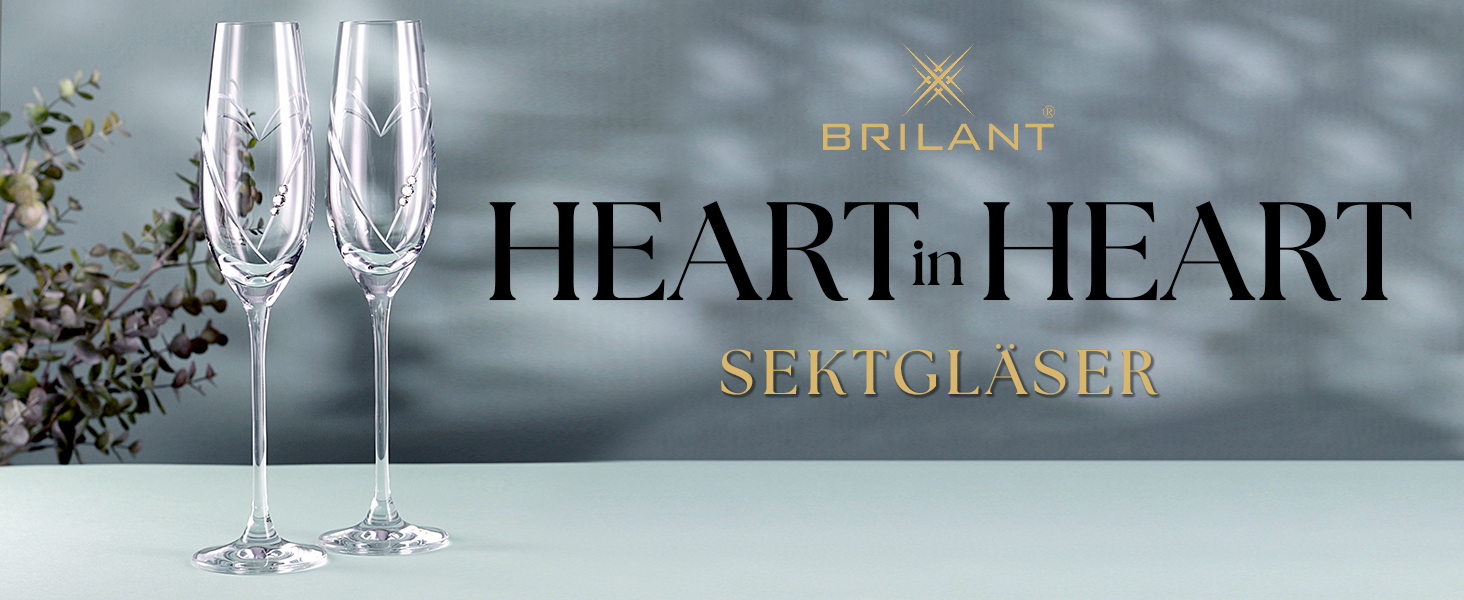 Набір келихів для шампанського та ігристого вина Heart in Heart, скляні, 2 шт по 210 мл