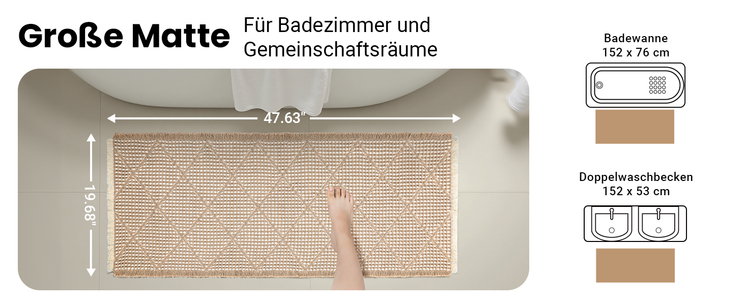 Набір килимків для ванної кімнати (2 шт.) - великий та середній, неслизькі, пранні, бохо-стиль, 51x120 см + 46x77 см, коричневий
