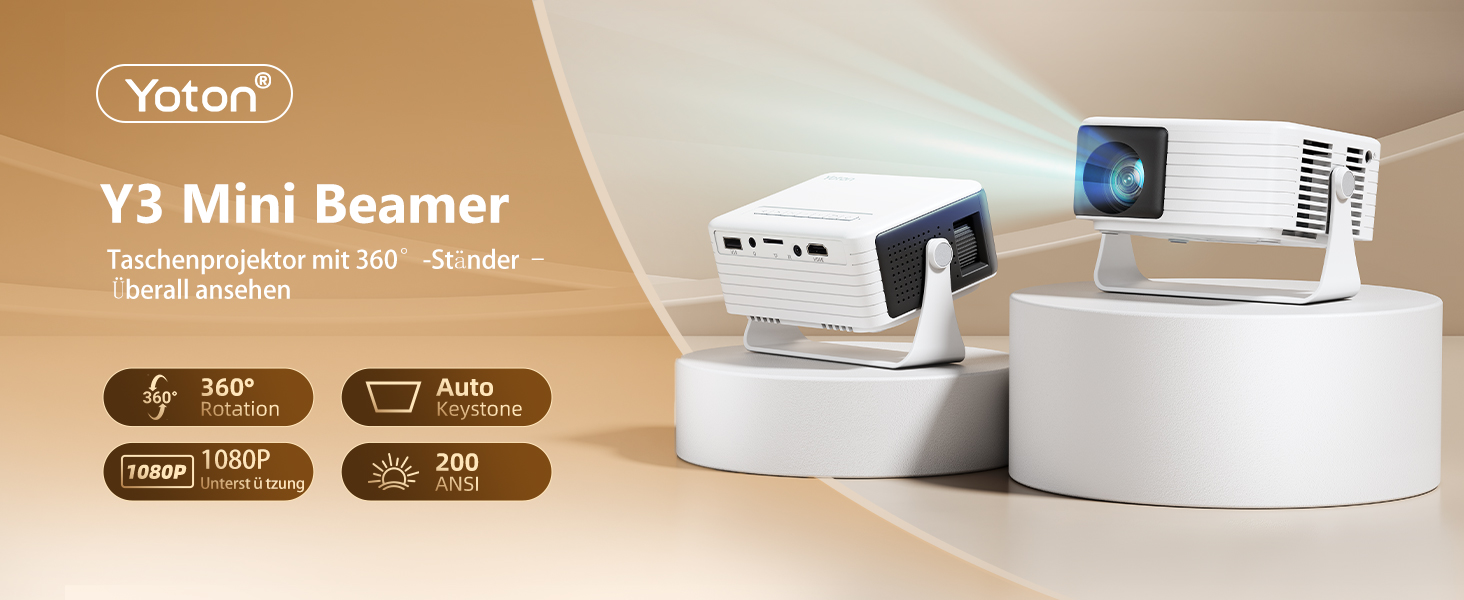 YOTON Mini Beamer 1080P: Портативний проектор для дому, кінотеатру, PS5, HDMI/USB, з автокорекцією та поворотом на 180° - Чорний
