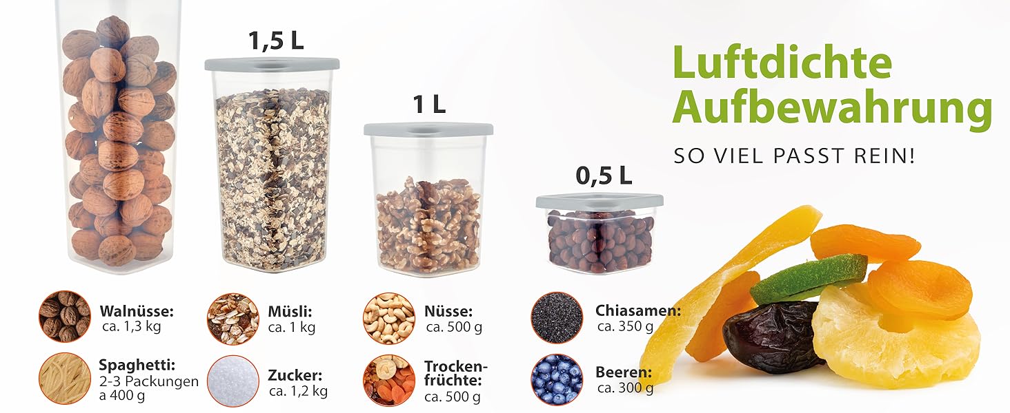 Набір контейнерів для зберігання продуктів [12 шт] Anthrazit, сірий - Складні, економія місця, 6x1000 мл