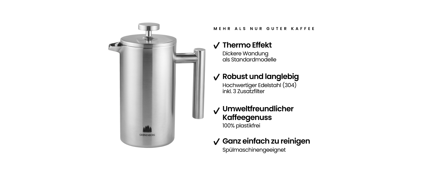 French Press Groenenberg: термо-кавоварка френч-прес з функцією підігріву, 1 літр