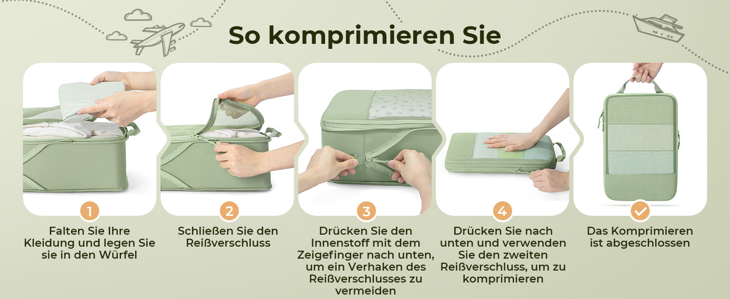 Набір компресійних органайзерів для одягу в подорожі 8 предметів, дорожні сумки-пакувальники для валізи та рюкзака, Matcha Green