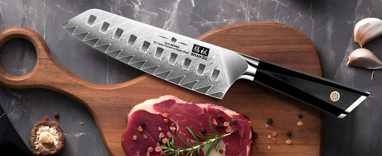 SHAN ZU Кухонний ніж з дамаської сталі, 15 см, професійний, Santoku, 67 шарів, нержавіюча сталь, японська сталь 10Cr15Mov, G10 ручка, серія GYO