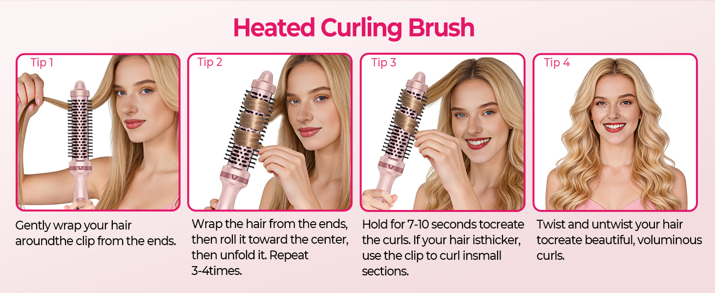 UKLISS Hairstyler 5 в 1: Фен-щітка, стайлер для волосся, плойка, насадки для об'єму та випрямлення (Класичний Рожевий)