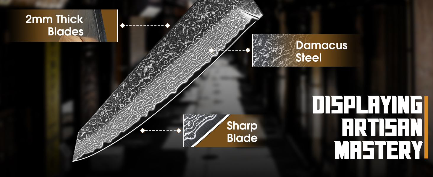 Ніж кухарський Damast від TAN REN, професійний ніж з дамаської сталі, з подарунковою коробкою, ручної роботи, для м'яса, надзвичайно гострий