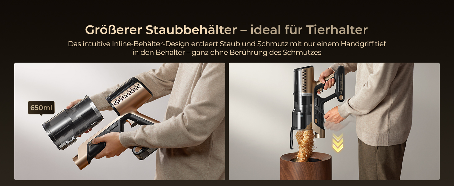 Proscenic P20: Акумуляторний пилосос 2-в-1 з функцією вологого прибирання, 70 кПа, 70 хв, 680 Вт, чорний. Для килимів та шерсті тварин