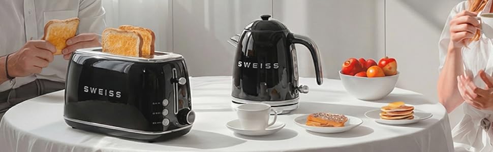 Тостер SWEISS Vintage GRV7 нержавіюча сталь, 2 відділення, 6 режимів підсмажування, для багетів, розморожування, 1500 Вт