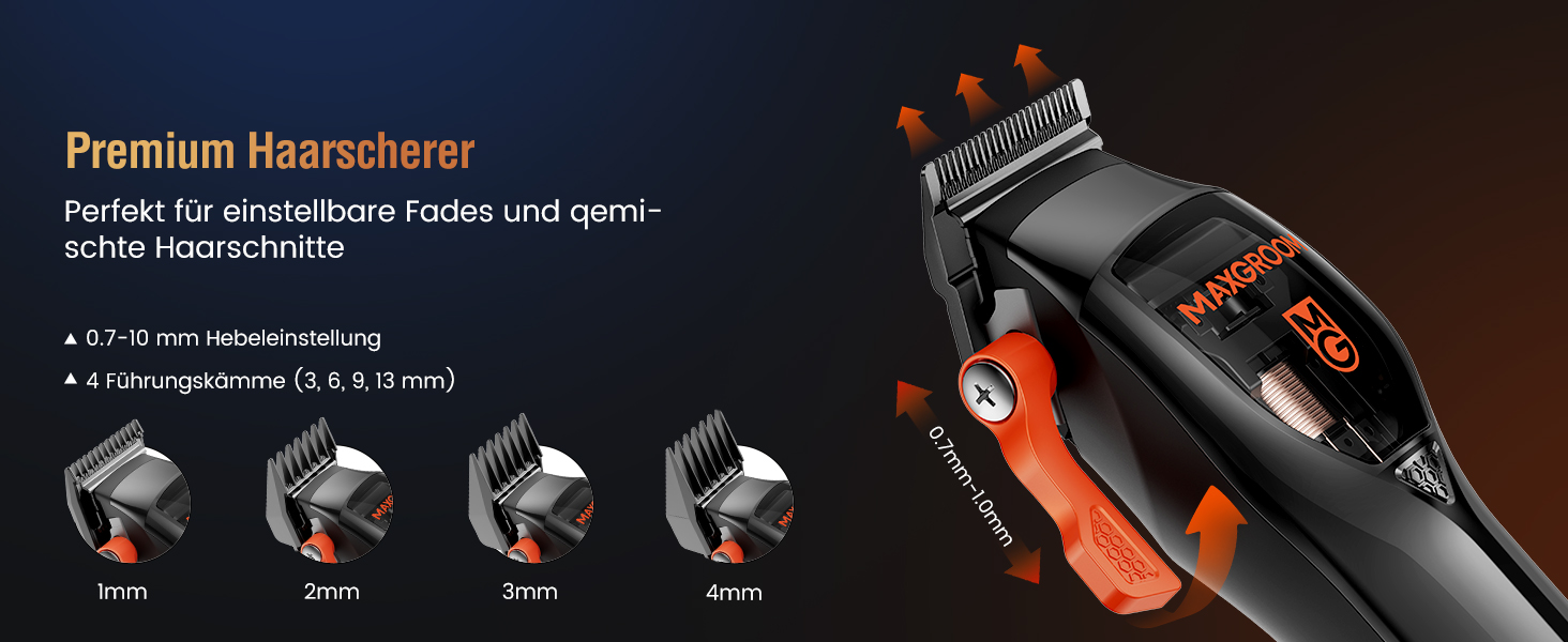 Машинка для стрижки волосся MAXGROOM Profi Set 9000 об/хв з керамічними лезами, чорна. Акумуляторна, з LED-дисплеєм, для стрижки та моделювання