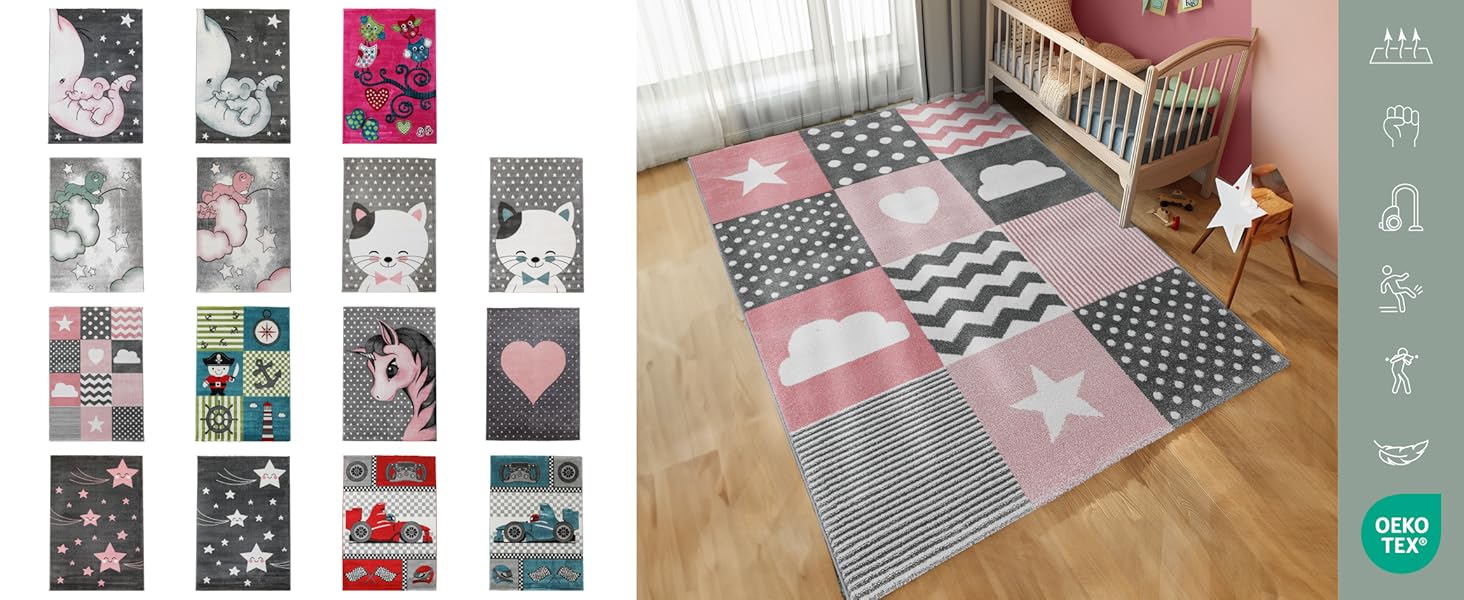 Килимок дитячий Carpettex Flamingo Design Pink 80x150 см - Простий у догляді, можна прати, з коротким ворсом, дитяча та дитяча кімната