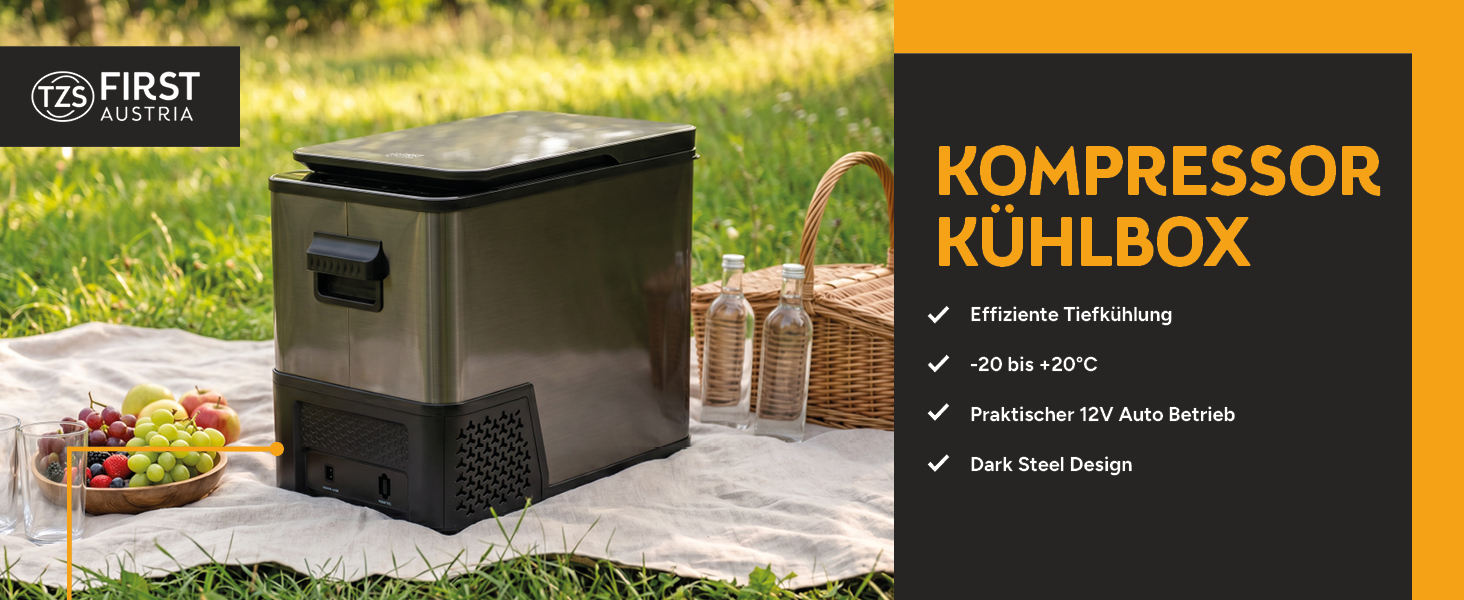 Автомобільний компресорний холодильник First Austria 38L Dark Steel (-20°C) для авто, кемпінгу та подорожей