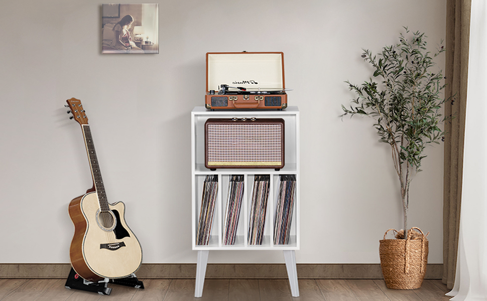 Сумка для вінілових платівок на 160 платівок, органайзер для вінілу, підставка для програвача, білий, Mid-Century дизайн