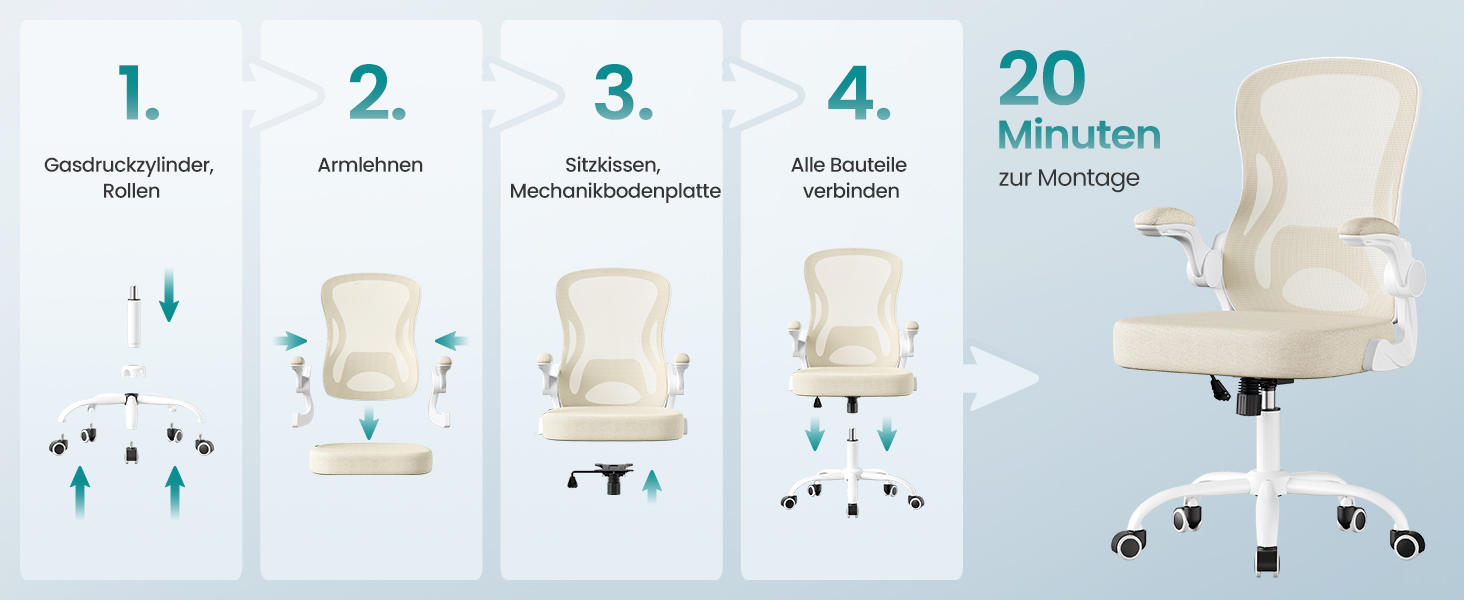 Ергономічний офісний стілець SONGMICS з підтримкою спини, сітчастою спинкою, відкидними підлокітниками, капучино-бежевий/білий