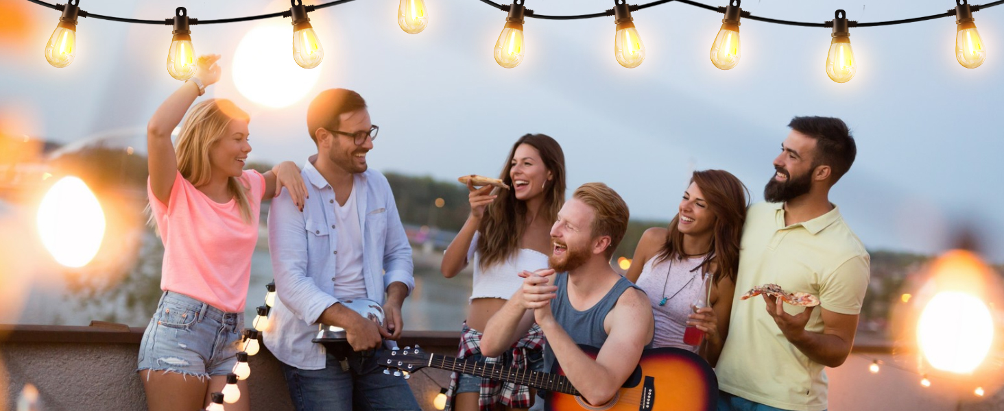 LED гірлянда для зовнішнього використання 30м з пультом, S14, 100FT, IP65, 30+2 лампочки, тепле світло 2700K, для саду, тераси, балкону, двору