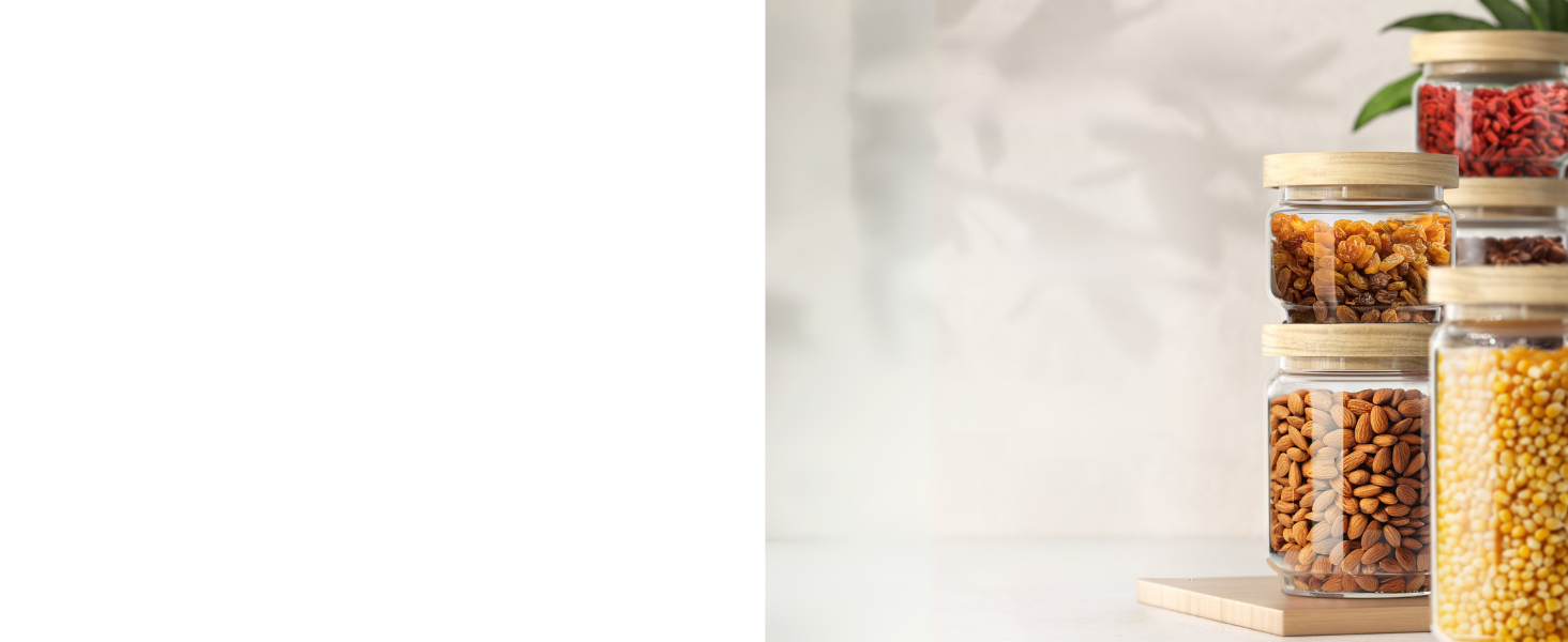 Набір скляних банок для зберігання з кришкою, 4 шт. (300, 500, 700, 1000 мл) | Герметичні, захищені від молі | Для спецій та продуктів харчування