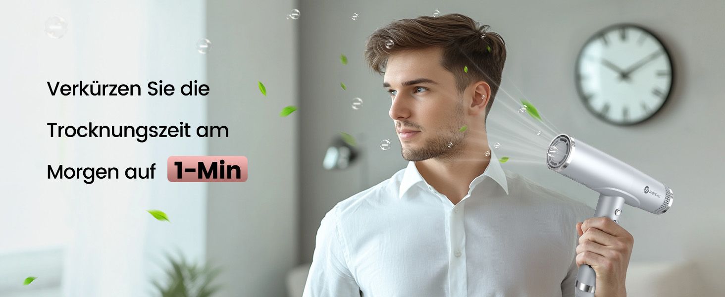 Іонний фен для волосся Slopehill з безщітковим двигуном 110 000 об/хв, біокерамічне покриття та магнітним дифузором, світло-сірий