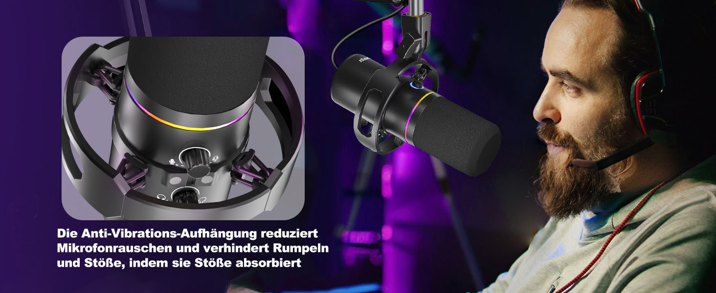 Сокодокс XLR/USB мікрофон з підставкою, мікрофон для стрімінгу з шумозаглушенням, регулятором гучності, мікрофон для подкастів, студії, геймінгу та запису
