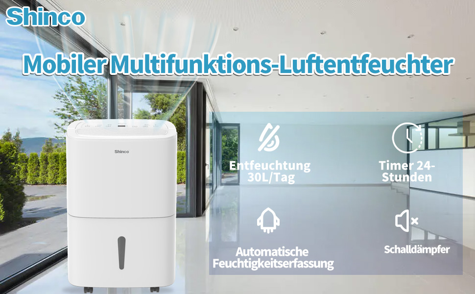 SHINCO 30L Електричний Зволожувач Повітря з Wi-Fi, для 105 м³, Автоматичний перезапуск, Таймер 24h, Фільтр Активне Вугілля, Безперервний Відлив SDZ1-30D