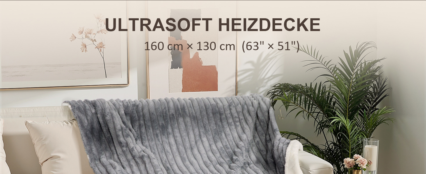 Електрична ковдра Nalone з автовимкненням 160*130 см, 9 температурних режимів, таймер 12 годин, захист від перегріву, пральна машина, фланель, сірий колір