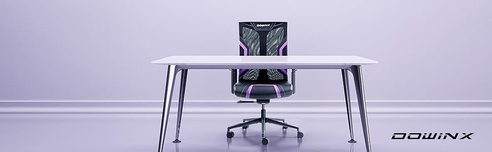 Ігровий крісло Dowinx з 3D підлокітниками, офісне крісло, ергономічне, з функцією гойдання, шкіряне, поворотне, для офісу та дому, чорний, сірий (чорний, фіолетовий)